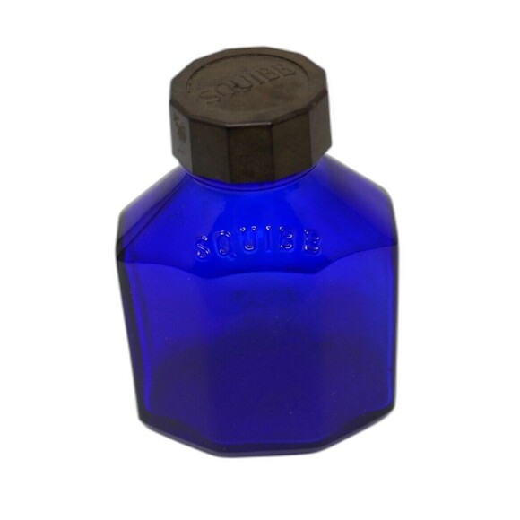 Squibb Vintage Antique Cobalt Blue Embossed Bottle - Picture 2 of 8